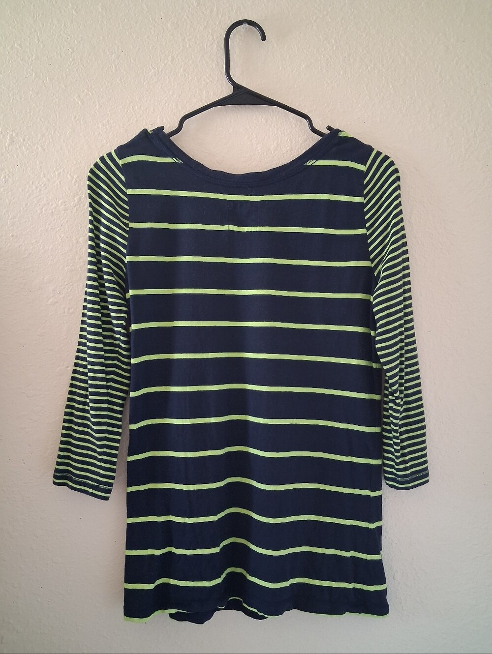 Y2K Vintage Hollister 3/4 Sleeve Navy + Neon Green Striped Top - Picture 4 of 5